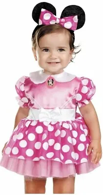 NWT-Minnie Mouse Pink W) White Polka Dot 2 Piece Set-Dress+Headpiece 12-18Months • $13.27