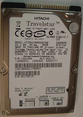 NEW Old Stock HTS541080G9AT00 80GB IDE Hitachi 44PIN 2.5  9.5MM HDD USA Seller • $34.95