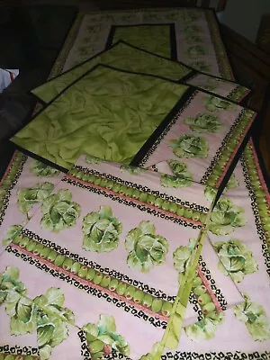Handmade OOAK Print Table Runner & Placemats  Cabbage & Olives Set Of 5 • $39.99