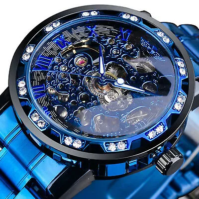 £17.51 • Buy Winner Mens Skeleton Mechanical Wrist Watch Stainless Steel Vintage Diamond 2020