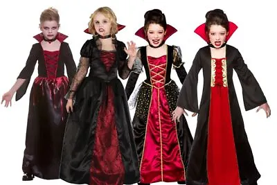 Girls VAMPIRE VAMPIRESS Fancy Dress Costume Bloodthirsty Halloween Scary Kids • £14.95