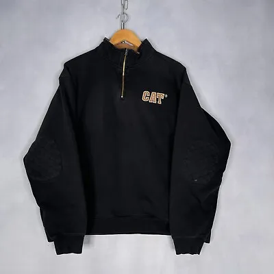 Mens CAT Caterpillar Sweatshirt 1/4 Zip Pullover Size XL Black Work Wear • $5.22