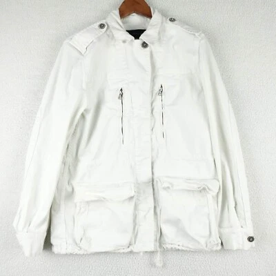 Zara Jacket Womens Large White Military Field Safari Canvas Outdoor Pockets • $16.09