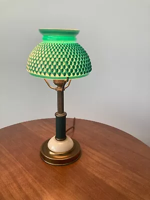Vintage Green Glass Hobnail Table Parlor Lamp Marble & Brass Base • $35