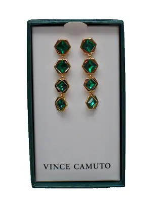 Vince Camuto Crystal Drop Earrings Green Goldtone New In Box! • $18.99