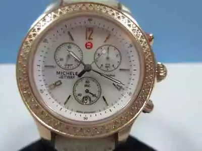 Michele Bezel Chronograph Watch Jetway Rose Gold 112 Diamonds 0.5ct MW17A01B4025 • $485