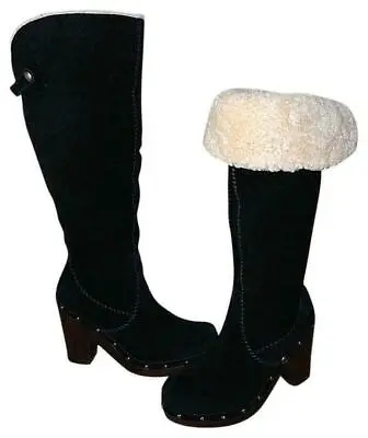 £99.99 • Buy Ugg® Australia Lillian Tall Black Suede Clog Boots Uk 7.5 Eur 40 Usa 9 Rrp £325
