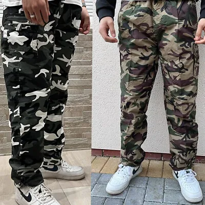 Mens Cargo Trousers Fleece Lined Camouflauge Army Printed Military Combat Pants • £15.99