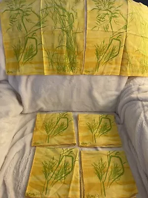 Vintage Vera Neumann Napkins Set Of 6 Yellow Gold With Green Blades Of Grass A2 • $29.90