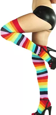 Striped Stripey Over The Knee Socks Long Neon Fancy Dress Red Green Black White  • £3.45