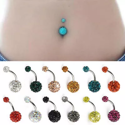$1.69 • Buy Stainless Steel Crystal Bar Belly Ring Body Piercing Button Navel Decor Jewelry 