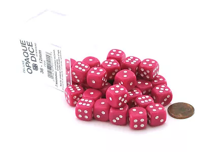 Case Of 36 Deluxe Opaque Small 12mm Round Edge Dice - Pink With White Pips • $14.84