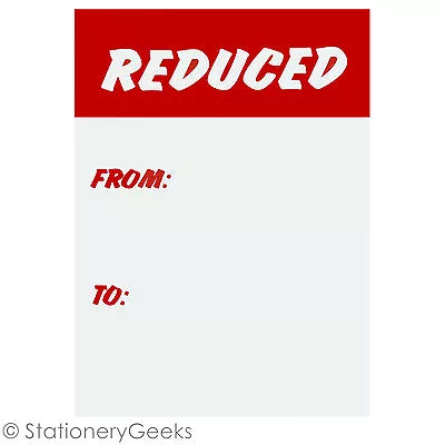 £1.99 • Buy 96 REDUCED FROM TO Sale Cards 3x2 Price Tickets Label Discount Shop Pricing Sign