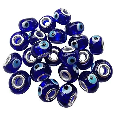 $16.68 • Buy Murano Large Hole Glass Beads Evil Eye European Spacer Beads With Silver Brass
