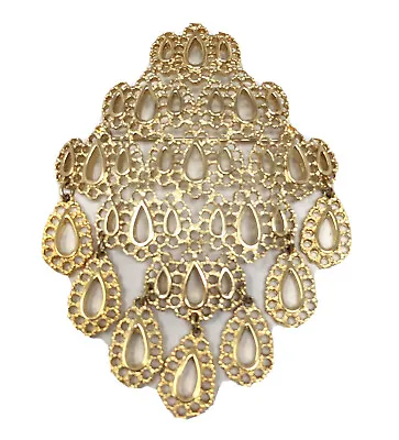 Vtg Signed Monet Brooch Art Nouveau Gold T Filigree Dangle Runway Statement Pin  • $125