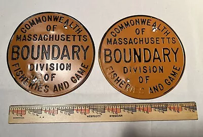 Vintage Metal Sign Fish And Game Massachusetts  Lot Of 2 Signs • $10