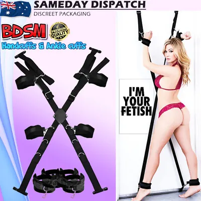 BDSM Fetish Bondage Restraint Over The Door Cross Handcuffs Ankle Cuffs Sex Toy • $43.95