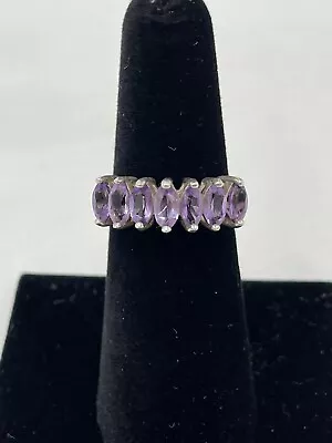 Vintage Sterling Silver Ring With 7 Marquise Amethyst Stones Size 6 • $75