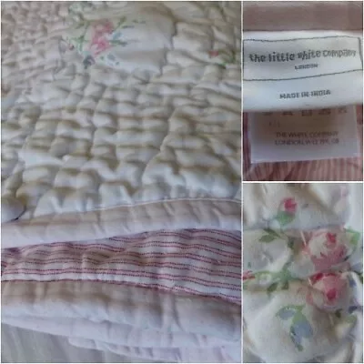 The White Company Rose Pink Green  Patchwork Pom Pom Cot Bed Quilt 120 X 95 Cm • £22