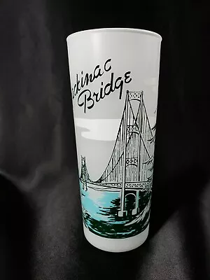 Vintage Michigan Mackinac Bridge Souvenir Glass Frosted 50’s 60’s 16z Tumbler • $10