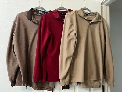 Ralph Lauren Polo XL Long Sleeve Polo Cotton Lot Of 3 Red Brown Tan • $40.99