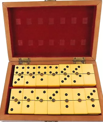 £206.05 • Buy .just Superb / Faux Bone Domino Set With Centre Metal Rivets Stunning Inlaid Box
