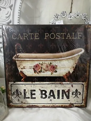 Metal Sign Mural Image Le Bain Card Postal Retro Shabby Vintage 30x30cm • £11.48