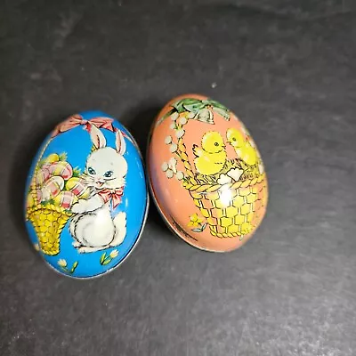 Vintage 2 Tin Litho Easter Egg Containers • $19.95