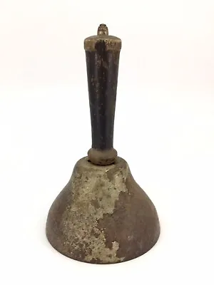 Antique Primitive Farm School House Bell Patina Metal Wood Handle Rustic Vintage • $16.99