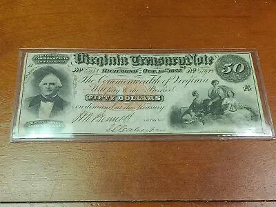 $50 1862 Virginia Treasury Note-Richmond Obsolete Banknote • $99