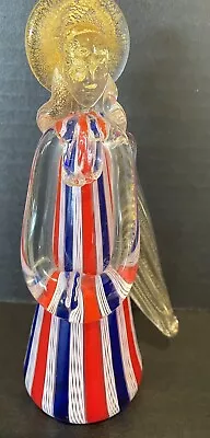 Vintage Murano Art Glass Angel 8” Latticino With Gold Flecking  • $44.95