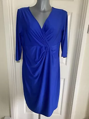 Ladies Size 14 16 Avon Large Basic Blue Wrap Dress Workwear Casual Summer Lowcut • £5