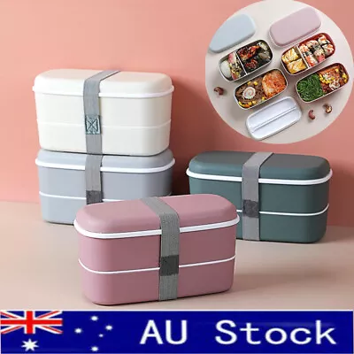 $9.50 • Buy 2 Layer Lunch Box Bento Box Food Storage Microwave Heated Kids Adults Lunch Box
