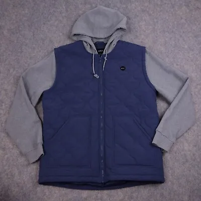 RVCA Hoodie Jacket Large Quilted Vest Combo Blue Gray Full Zip Pockets • $24.99