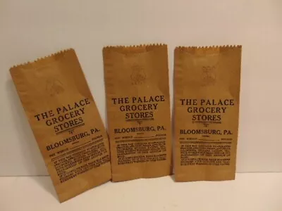 3 Small Vintage Paper Bags: The Palace Grocery Stores Bloomsburg PA • $23.76