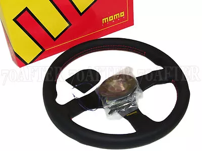 MOMO Steering Wheel Tuner (320mm / Leather / Black Spoke / Red Stitch) • $206.88