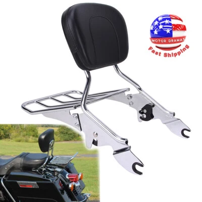 $102.95 • Buy Sissy Bar Passenger Backrest W/ Rack For Harley Street Glide Road King 2009-2023