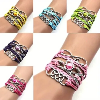 White Hot Pink Eiffel Tower Silver Charms Multi Layer Bracelet Free Gift Bag • $15.99