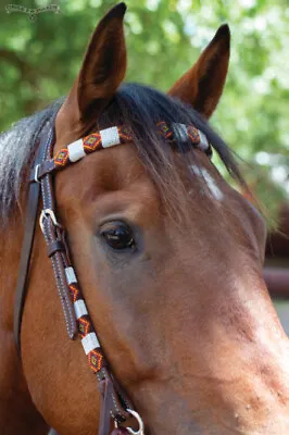 Circle Y 5/8  Infinity Wrap Beaded Browband Headstall - Brown / White / Red • $83.99