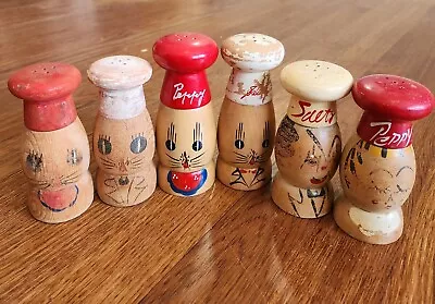 Lot Of 6 Salty And Peppy Vintage Wooden Salt And Pepper Shakers Japan • $24.99