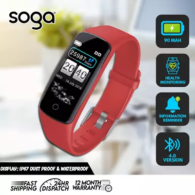 SOGA Sport Monitor Wrist Touch Fitness Tracker Smart Watch Red • $59.90