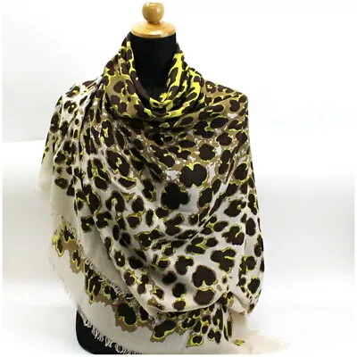 Authentic Marc Jacobs Stole Leopard Print Yellow X Brown Used AB Rank MARC • $71.23