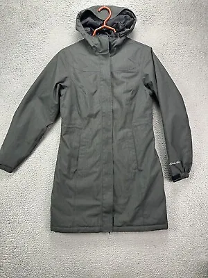 Eddie Bauer Jacket Womens XS WeatherEdge Grey Mid Length Rain Coat Zip Up Hooded • $27.55
