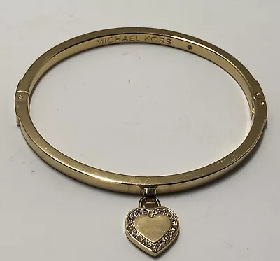 Michael Kors MK Logo Heart Yellow Gold Tone Hinged Bangle Bracelet Crystals • $29.99