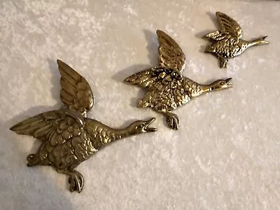 £45 • Buy Three Vintage Wall Mounted Brass Flying Ducks - ENGLAND- Kitsch - Ready To Hang