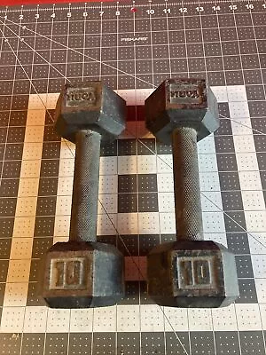 Vintage YORK 10 LB Hexagon Solid Metal Dumbbells • $70