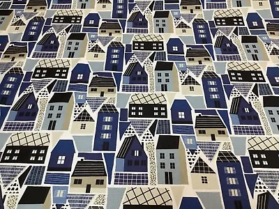  Fryetts Clovelly Navy Coastal Town Cotton Fabric For Curtain/Blinds/Upholstery • £1.95