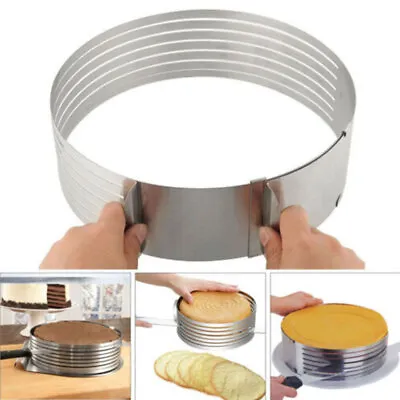 Adjustable Stainless Steel Cake Layer Slicer Ring Mold Mousse DIY Round Cutt New • £9.89