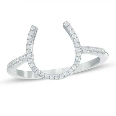 $548.17 • Buy 1/6 Ct Round Natural Diamond Horse Shoe Band Ring 14k White Gold