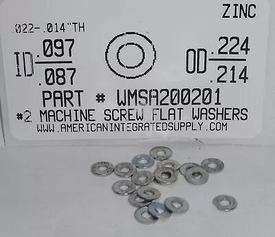 #2 Machine Screw Flat Washers Steel Zinc Plated 3/32 IDx7/32 OD Nominal (200) • £9.41